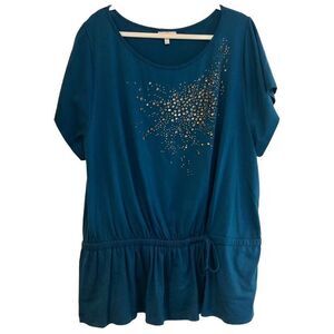 Fashion Bug Turquoise Short Sleeve Top with Cinch Waist Size 1X